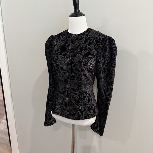 Vintage 80s Gunne Sax Jacket Size XS Jessica McClintock Velvet Peplum Edwardian - Picture 3 of 15